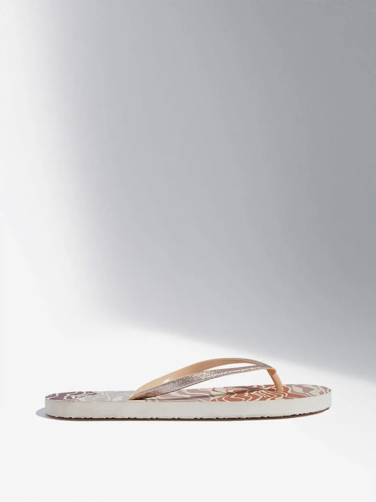 LUNA BLU Tan Wave Patterned Flip-Flops