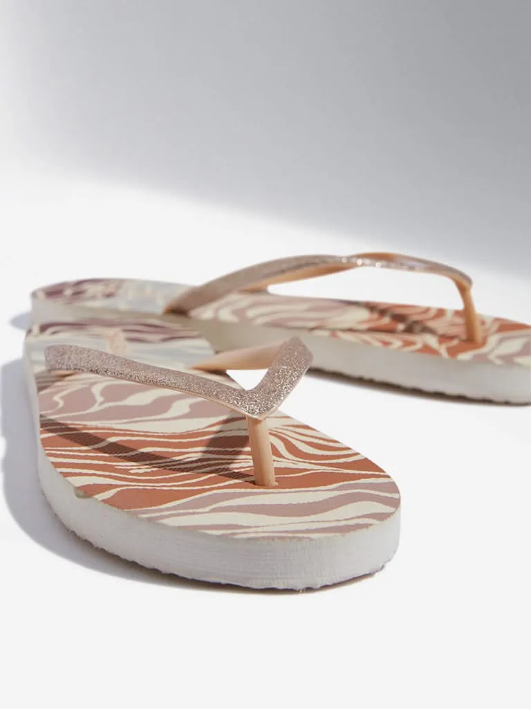 LUNA BLU Tan Wave Patterned Flip-Flops