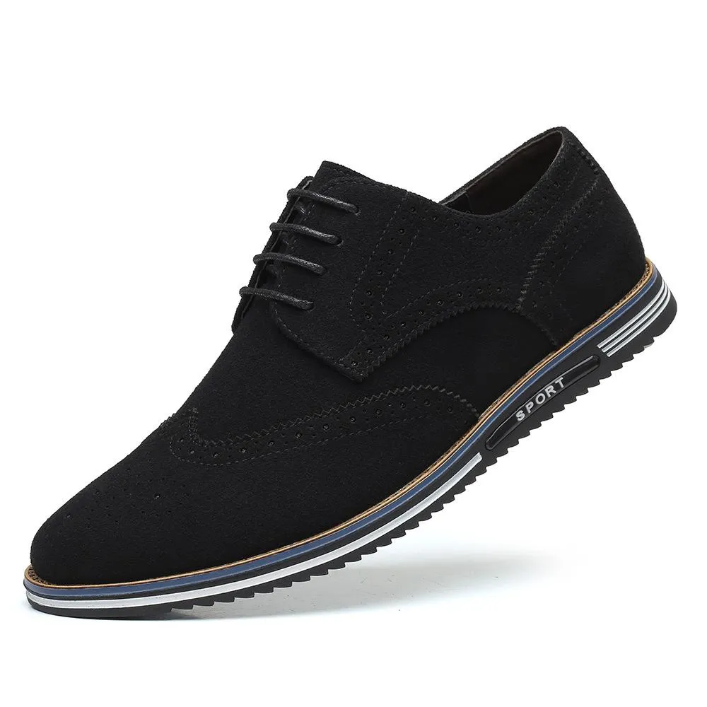 Luxury Genuine Suede Leather Brogue Mens Flats Shoes