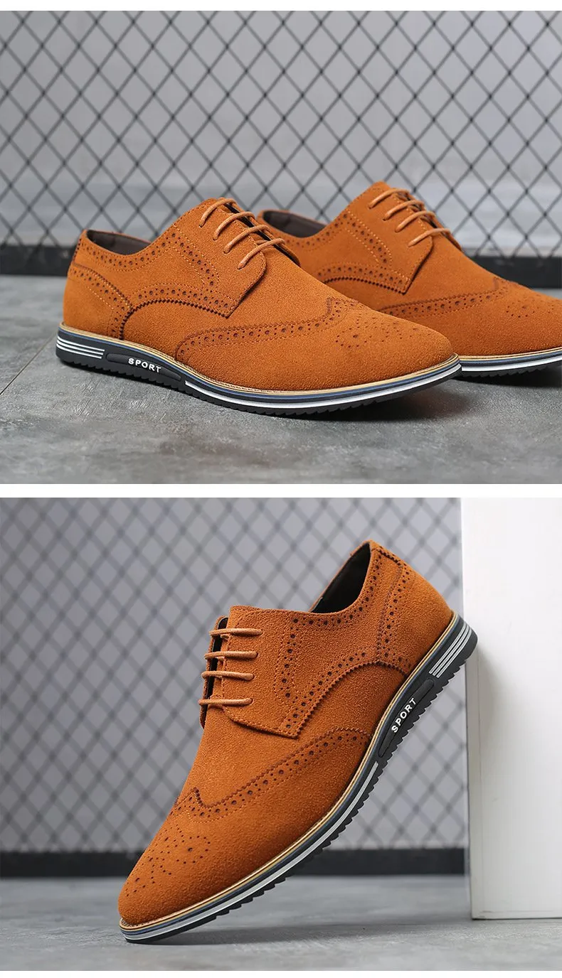 Luxury Genuine Suede Leather Brogue Mens Flats Shoes