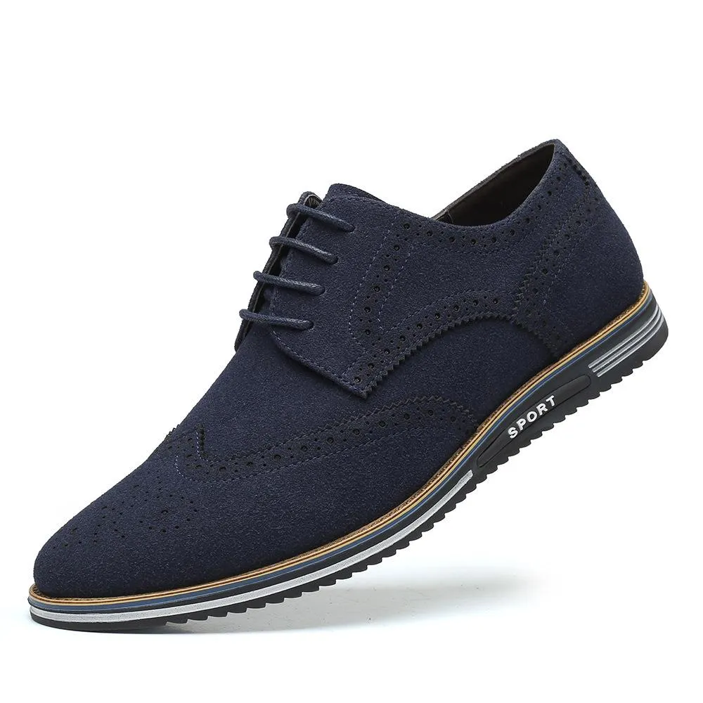 Luxury Genuine Suede Leather Brogue Mens Flats Shoes