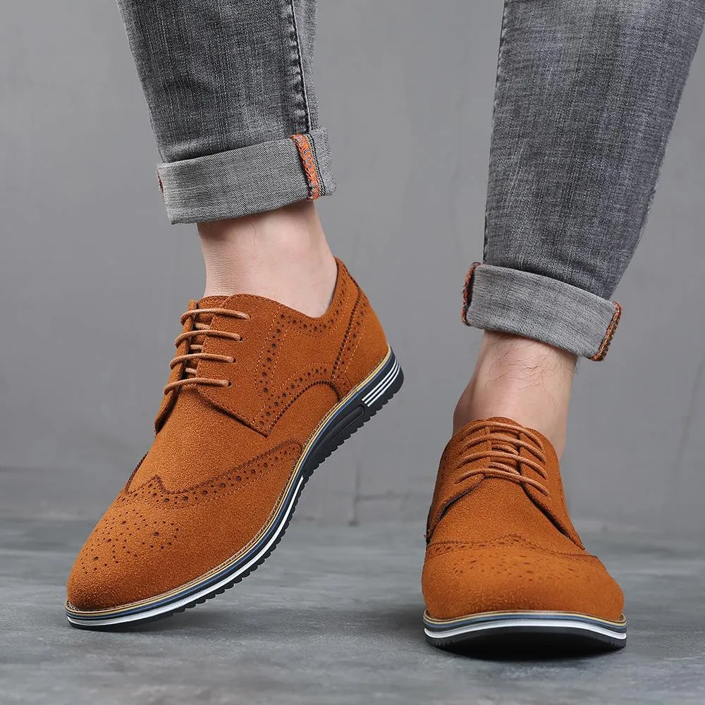 Luxury Genuine Suede Leather Brogue Mens Flats Shoes