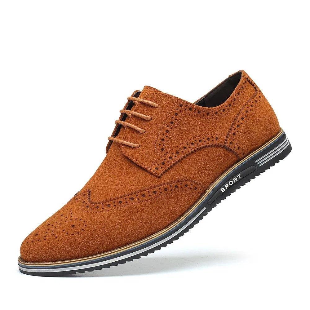 Luxury Genuine Suede Leather Brogue Mens Flats Shoes