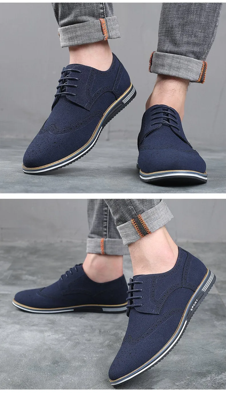 Luxury Genuine Suede Leather Brogue Mens Flats Shoes