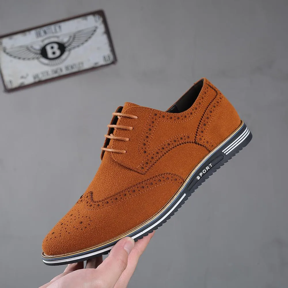 Luxury Genuine Suede Leather Brogue Mens Flats Shoes