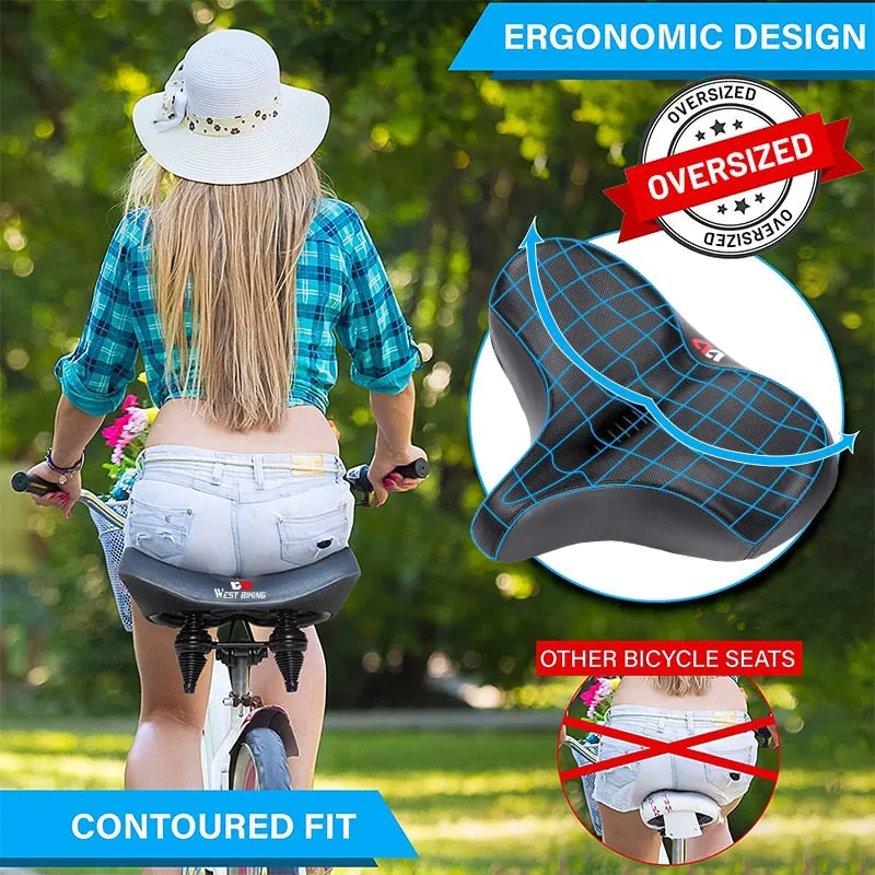 MTB Saddle Wide Ergonomic Comfortable Bicycle Spring Damping Saddle Cruiser Electric Bike Thick Memory Seat Cushion