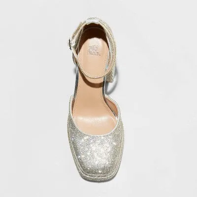 New - Women's Bianca Rhinestone Platform Pumps - Wild Fable Silver 9.5