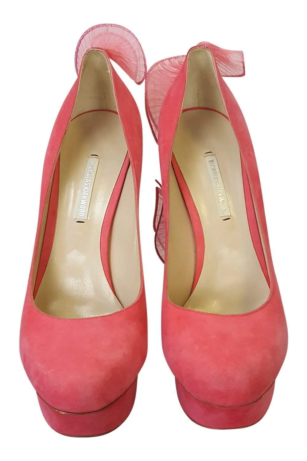 NICHOLAS KIRKWOOD Salmon Pink Ruffle Trim Suede Platform Heels (40.5)