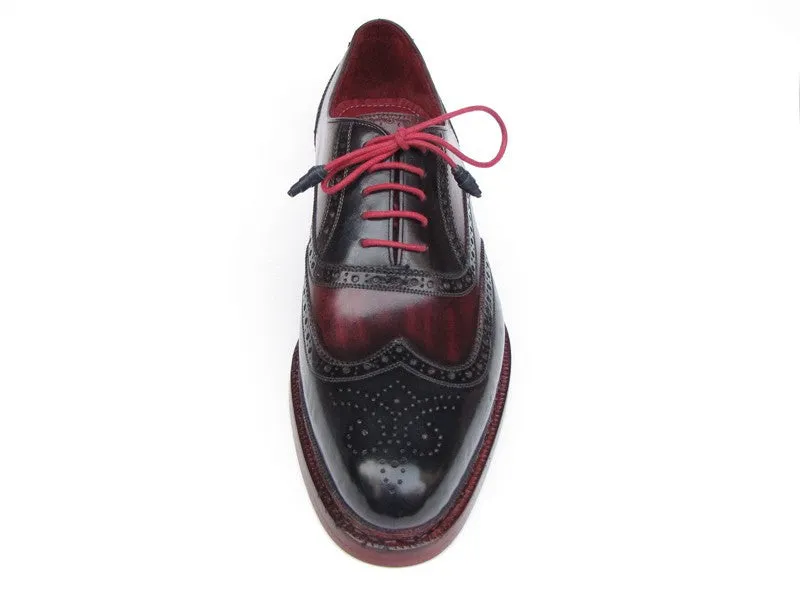 Paul Parkman Men's Triple Leather Sole Wingtip Brogues Navy & Red