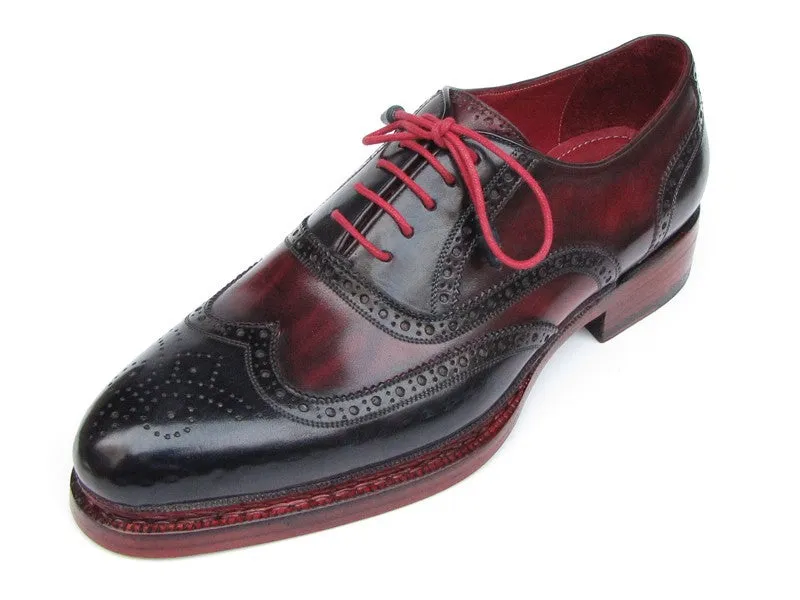 Paul Parkman Men's Triple Leather Sole Wingtip Brogues Navy & Red