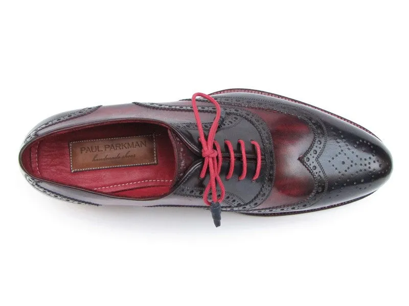 Paul Parkman Men's Triple Leather Sole Wingtip Brogues Navy & Red