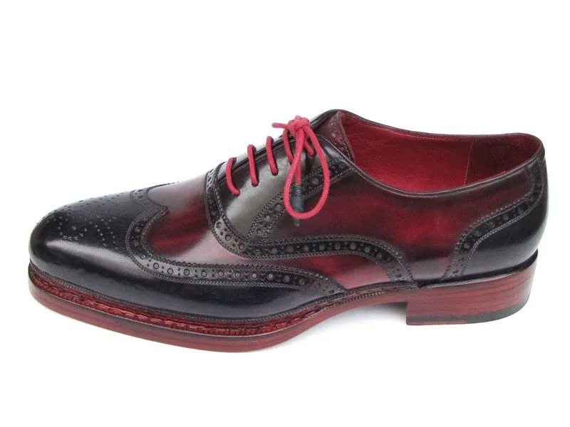 Paul Parkman Men's Triple Leather Sole Wingtip Brogues Navy & Red