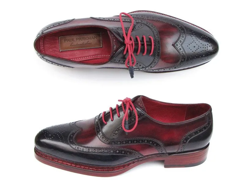 Paul Parkman Men's Triple Leather Sole Wingtip Brogues Navy & Red