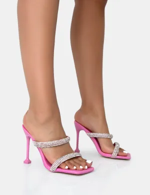 Regina Hot Pink Sparkly Diamante Stiletto Square Toe High Heels