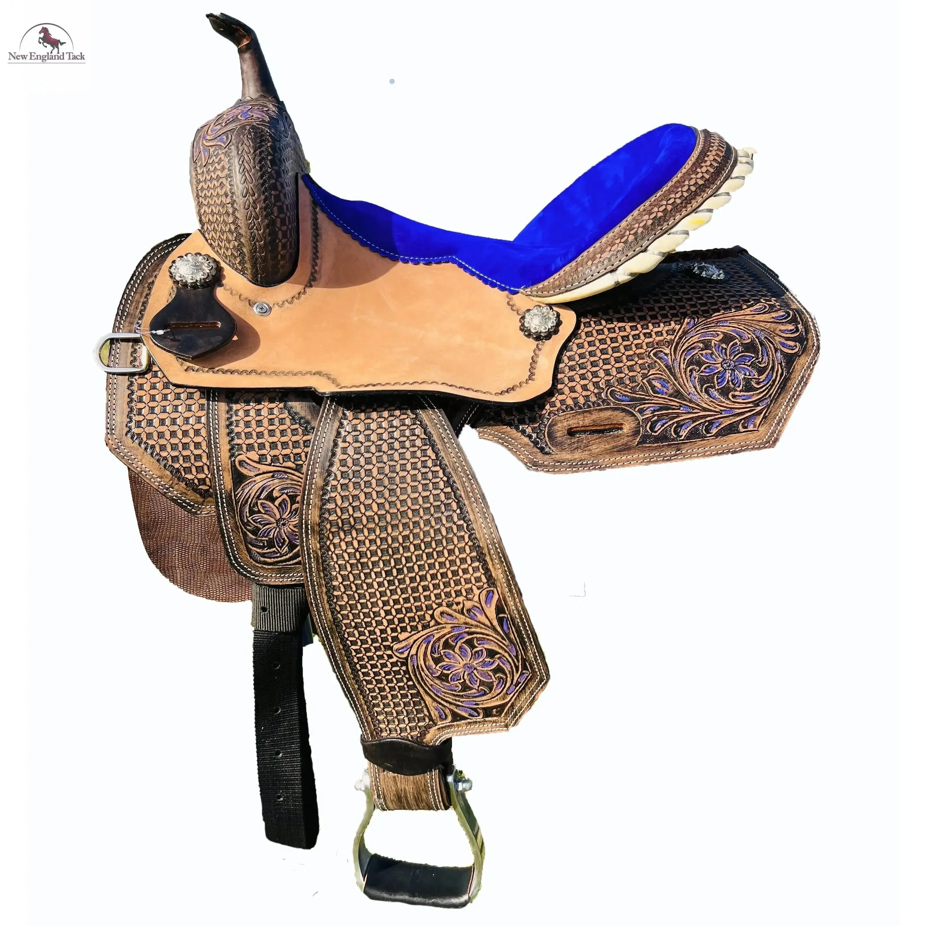 Resistance Premium Leather Youth Western Barrel Saddle with Intricate Tooling