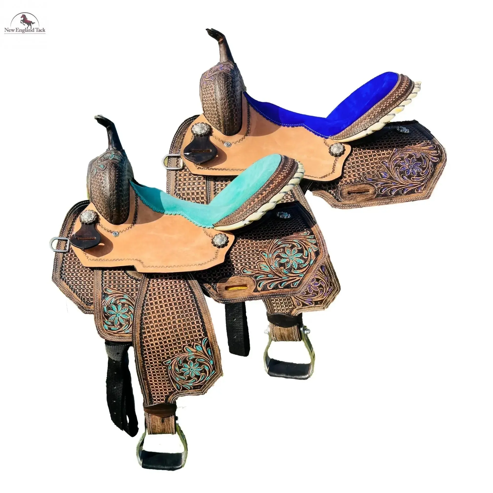 Resistance Premium Leather Youth Western Barrel Saddle with Intricate Tooling