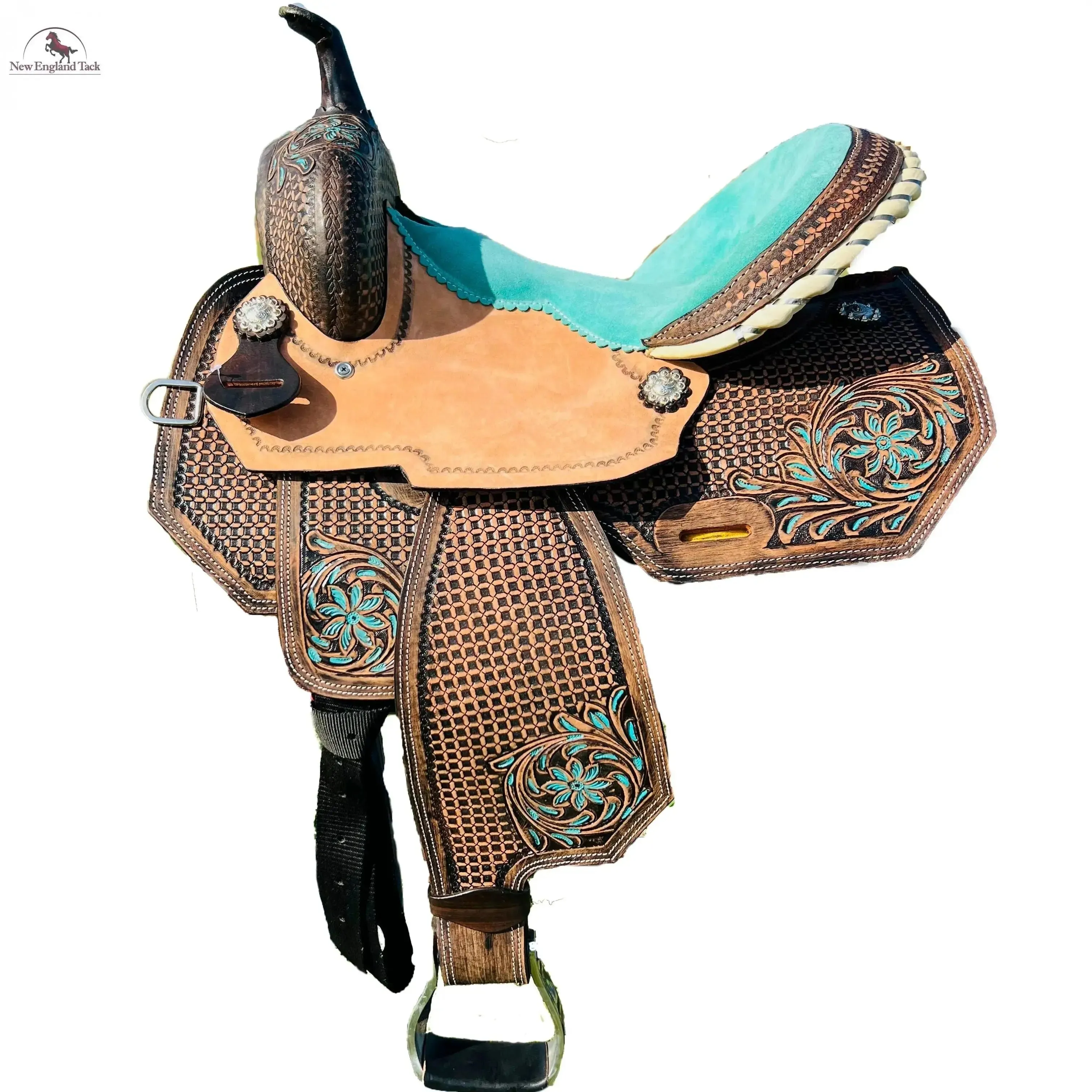 Resistance Premium Leather Youth Western Barrel Saddle with Intricate Tooling