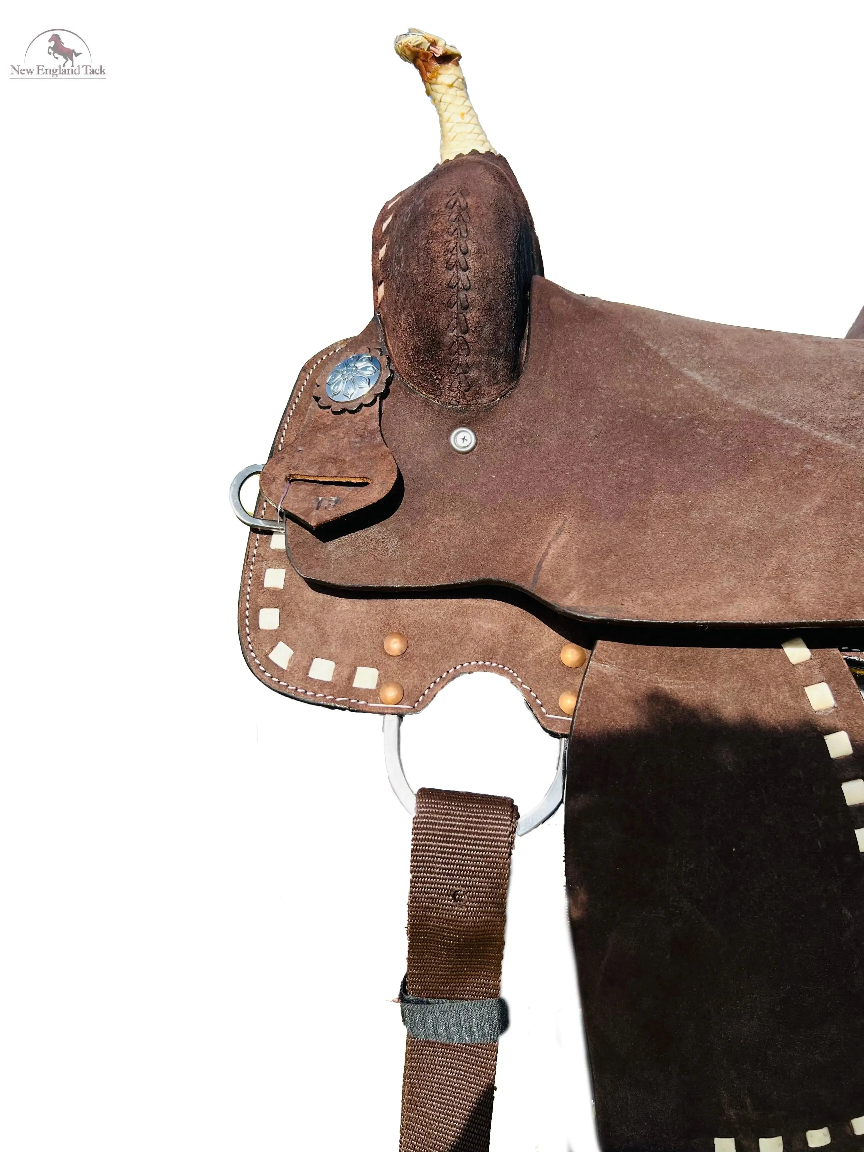 Resistance Youth Rough Out Hard Seat Western Barrel Saddle With White Buck stitch-10 12 13 inch