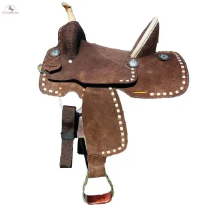 Resistance Youth Rough Out Hard Seat Western Barrel Saddle With White Buck stitch-10 12 13 inch