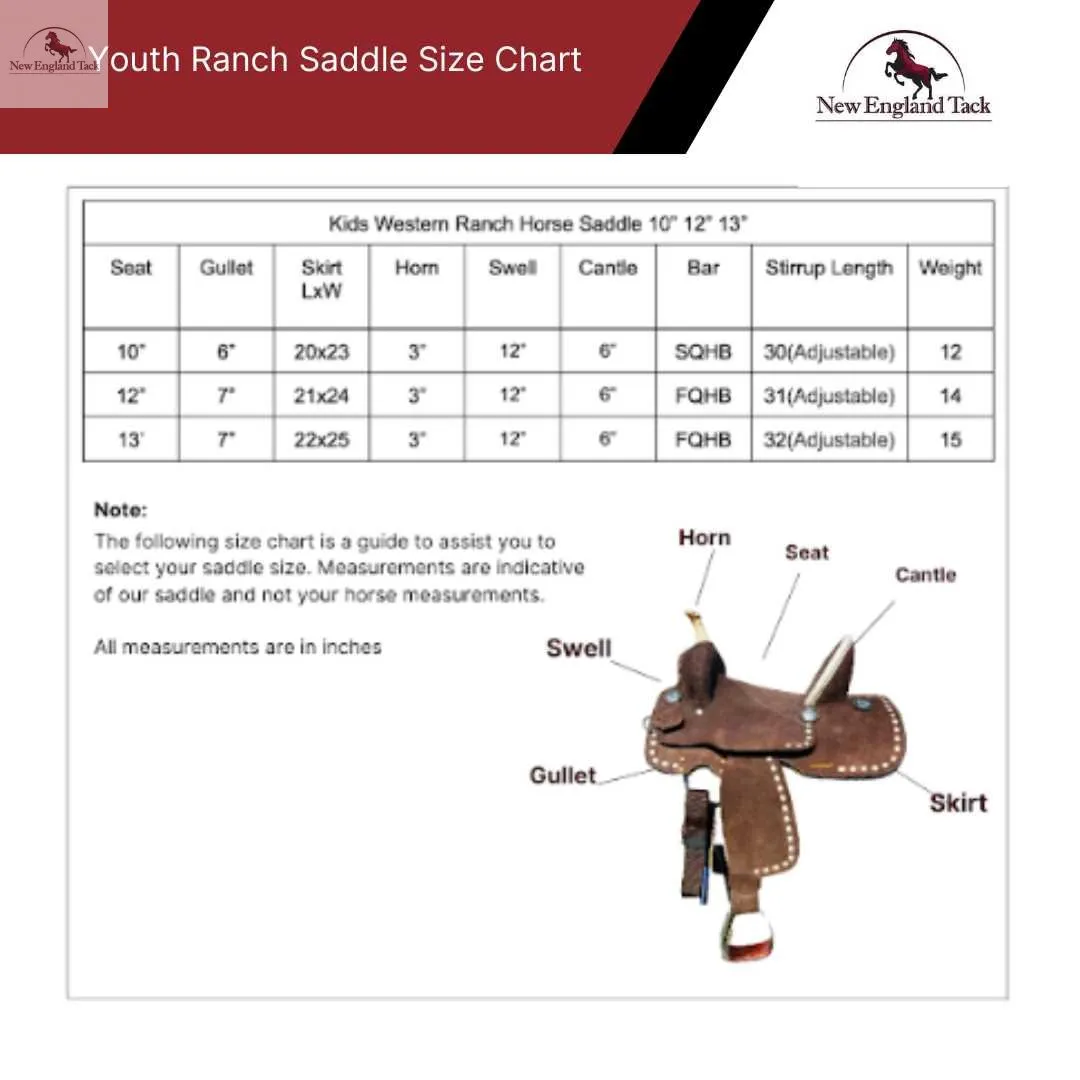 Resistance Youth Rough Out Hard Seat Western Barrel Saddle With White Buck stitch-10 12 13 inch