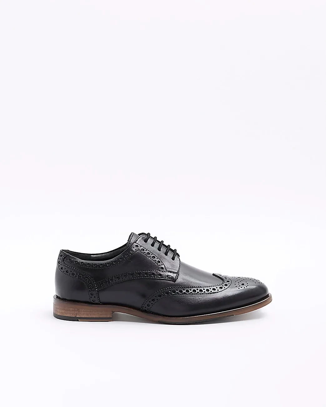 River Island Black Leather Brogue Derby Mens Shoes