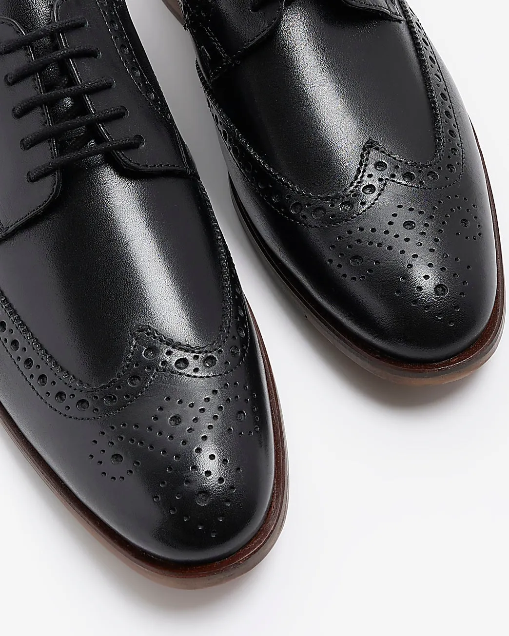 River Island Black Leather Brogue Derby Mens Shoes