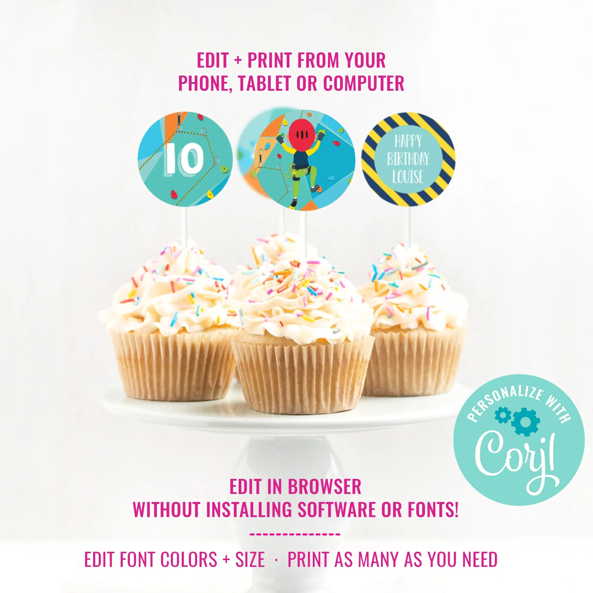 Rock Climbing Party Cupcake Toppers | Outdoor Adventure Party Toppers