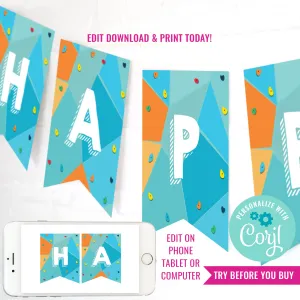 Rock Climbing Party Happy Birthday Banner | Outdoor Adventure Party Banner