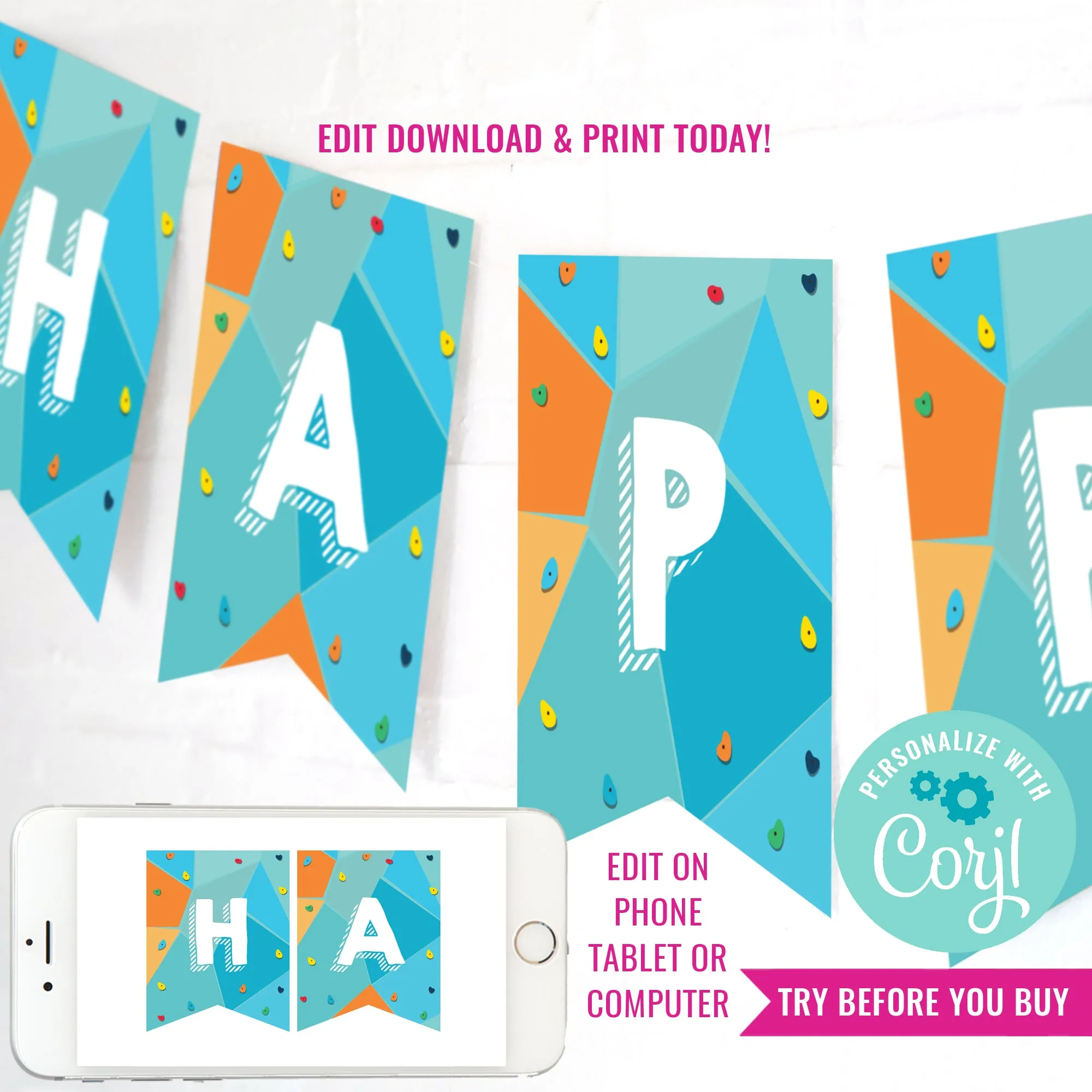 Rock Climbing Party Happy Birthday Banner | Outdoor Adventure Party Banner