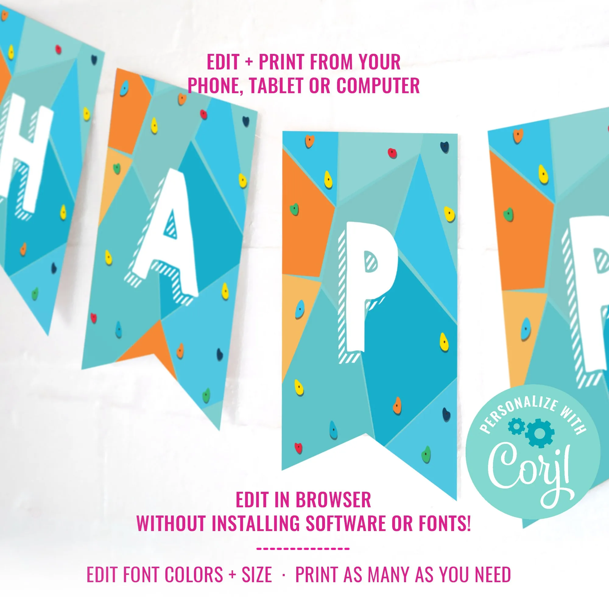 Rock Climbing Party Happy Birthday Banner | Outdoor Adventure Party Banner