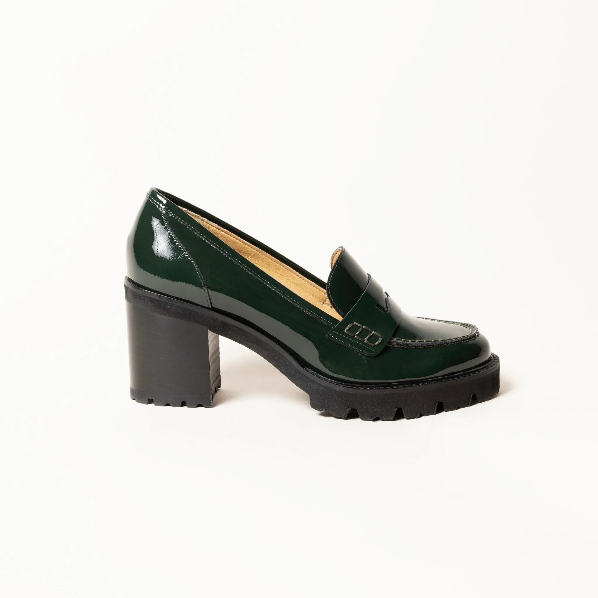 Rubber Heeled Loafer Pumps in Green