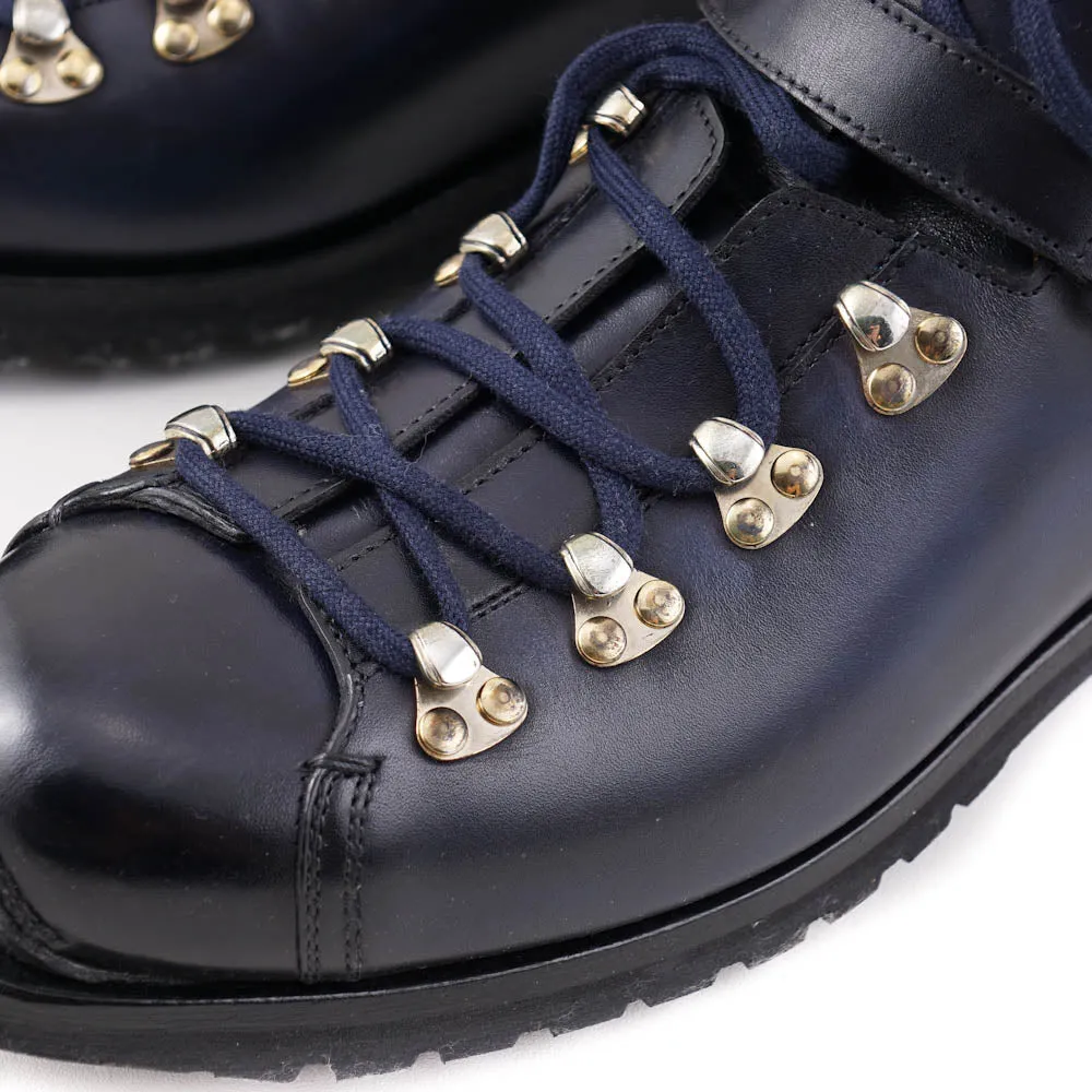 Santoni Calf Leather Hiking Boots in Navy Blue