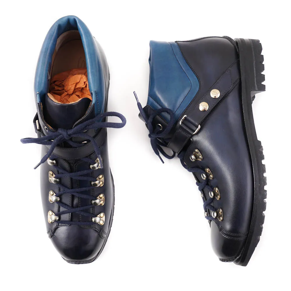 Santoni Calf Leather Hiking Boots in Navy Blue