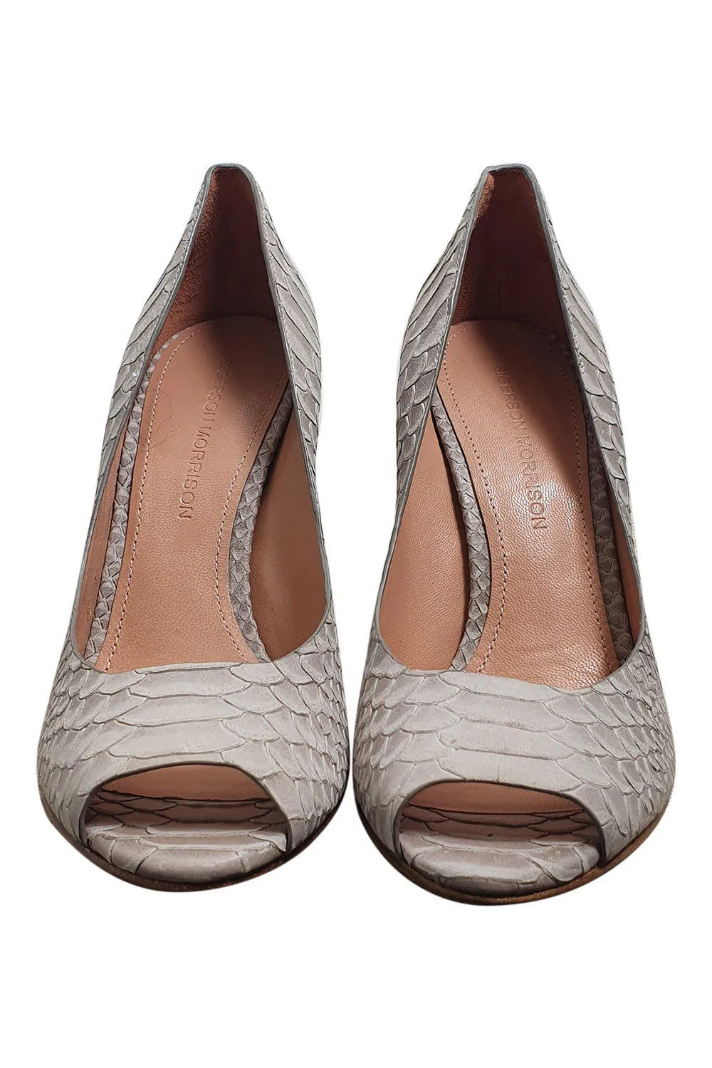 SIGERSON MORRISON Grey Snakeskin Metal Stiletto Heels (7)