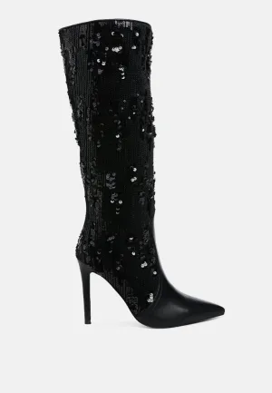 Sitarah Sequin Embellished Stiletto Long Boots