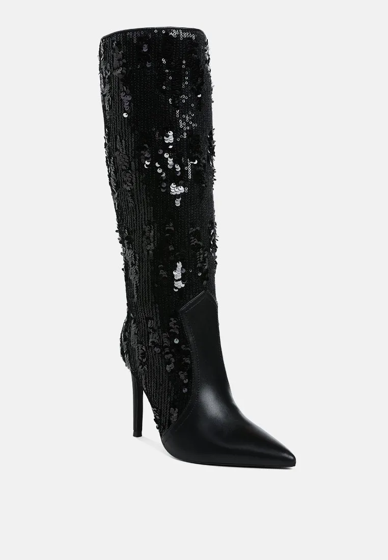 Sitarah Sequin Embellished Stiletto Long Boots