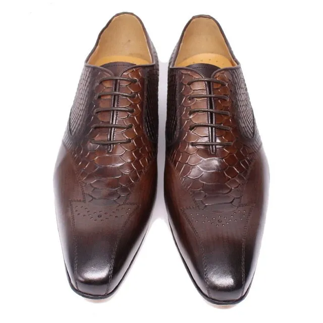 Snakeskin Elegance Lace-Up Brogue Dress Shoes