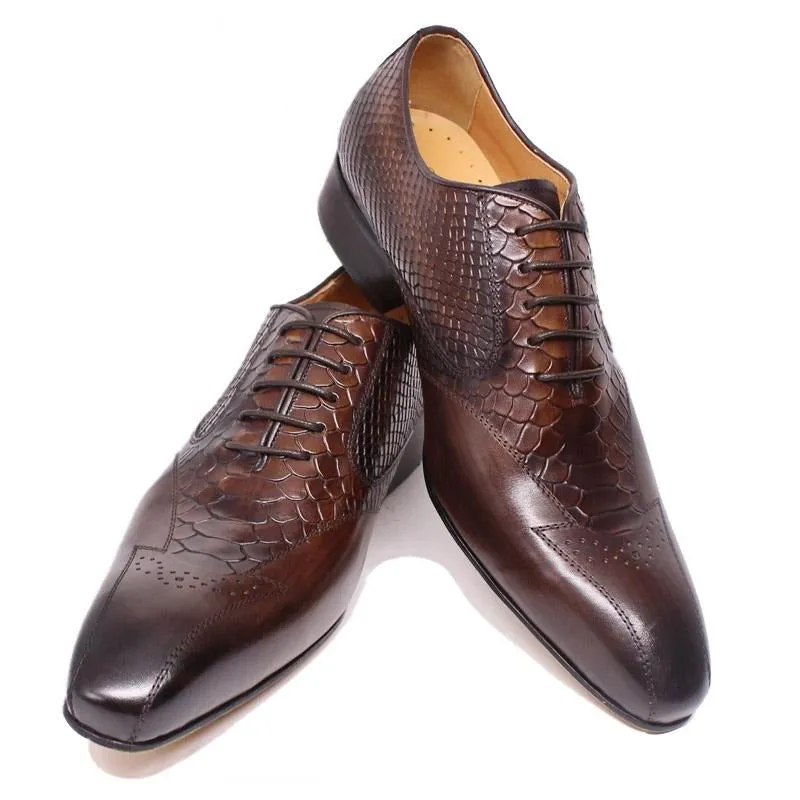 Snakeskin Elegance Lace-Up Brogue Dress Shoes