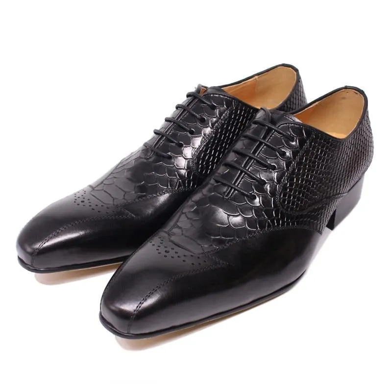 Snakeskin Elegance Lace-Up Brogue Dress Shoes