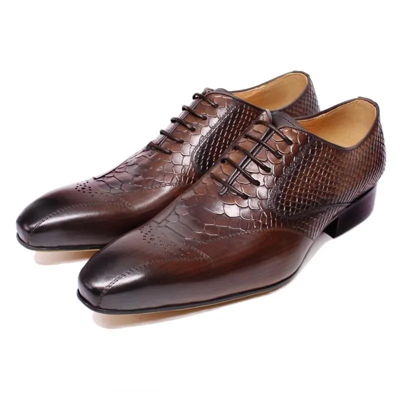 Snakeskin Elegance Lace-Up Brogue Dress Shoes