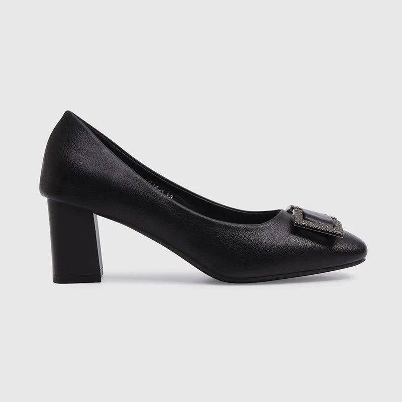 Square Head Chunky Heeled Pumps