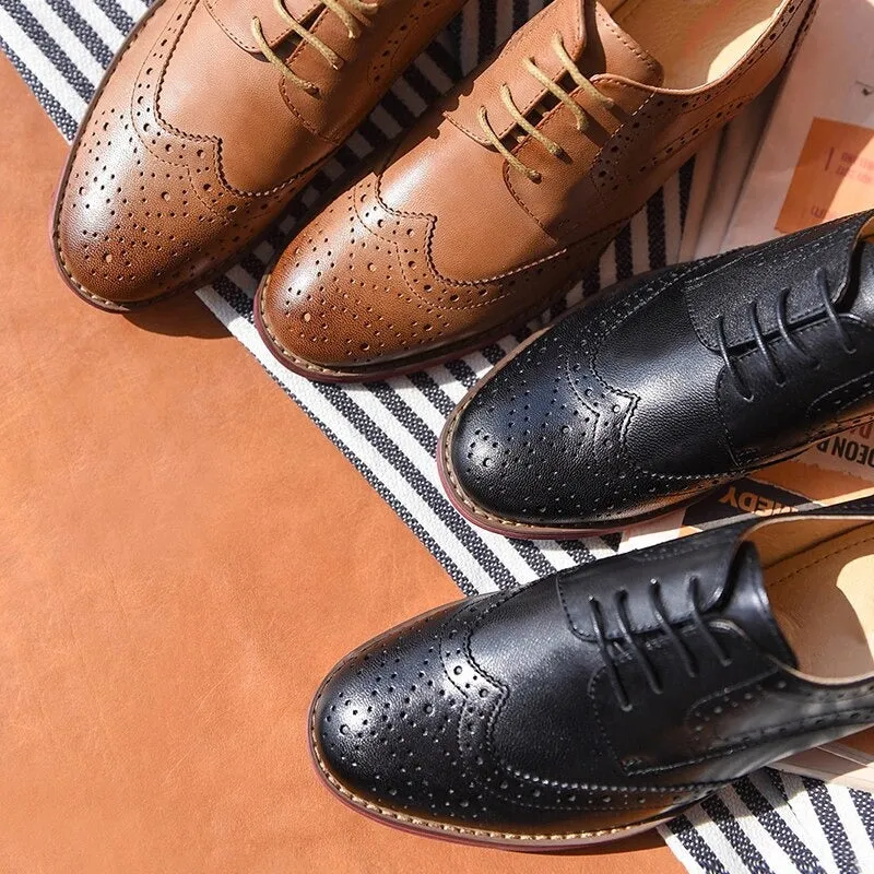 Vintage-Inspired Casual Lace-up Oxford Vegan Leather Shoes